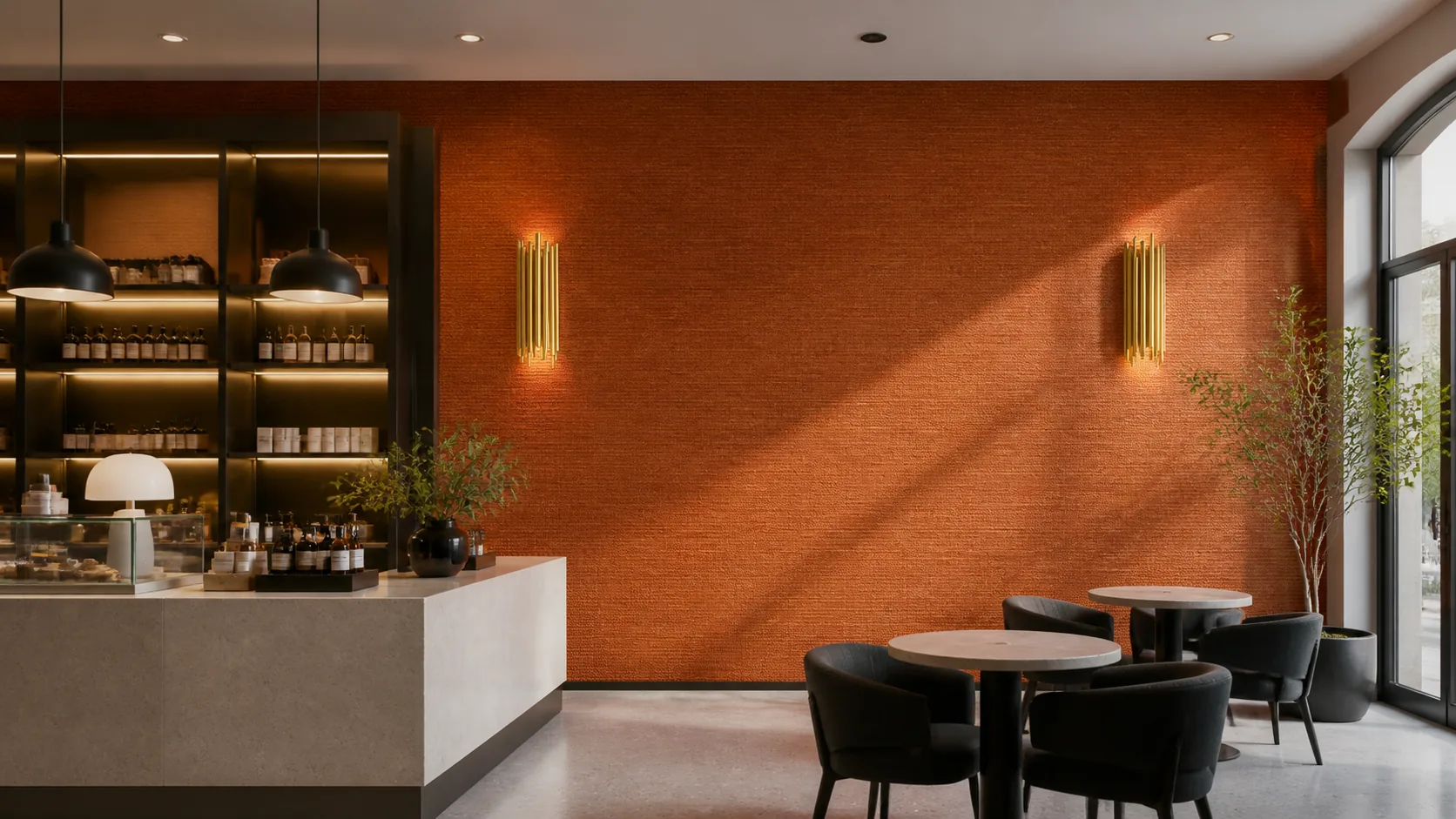 Textured vinyl wallpaper in a commercial cafe