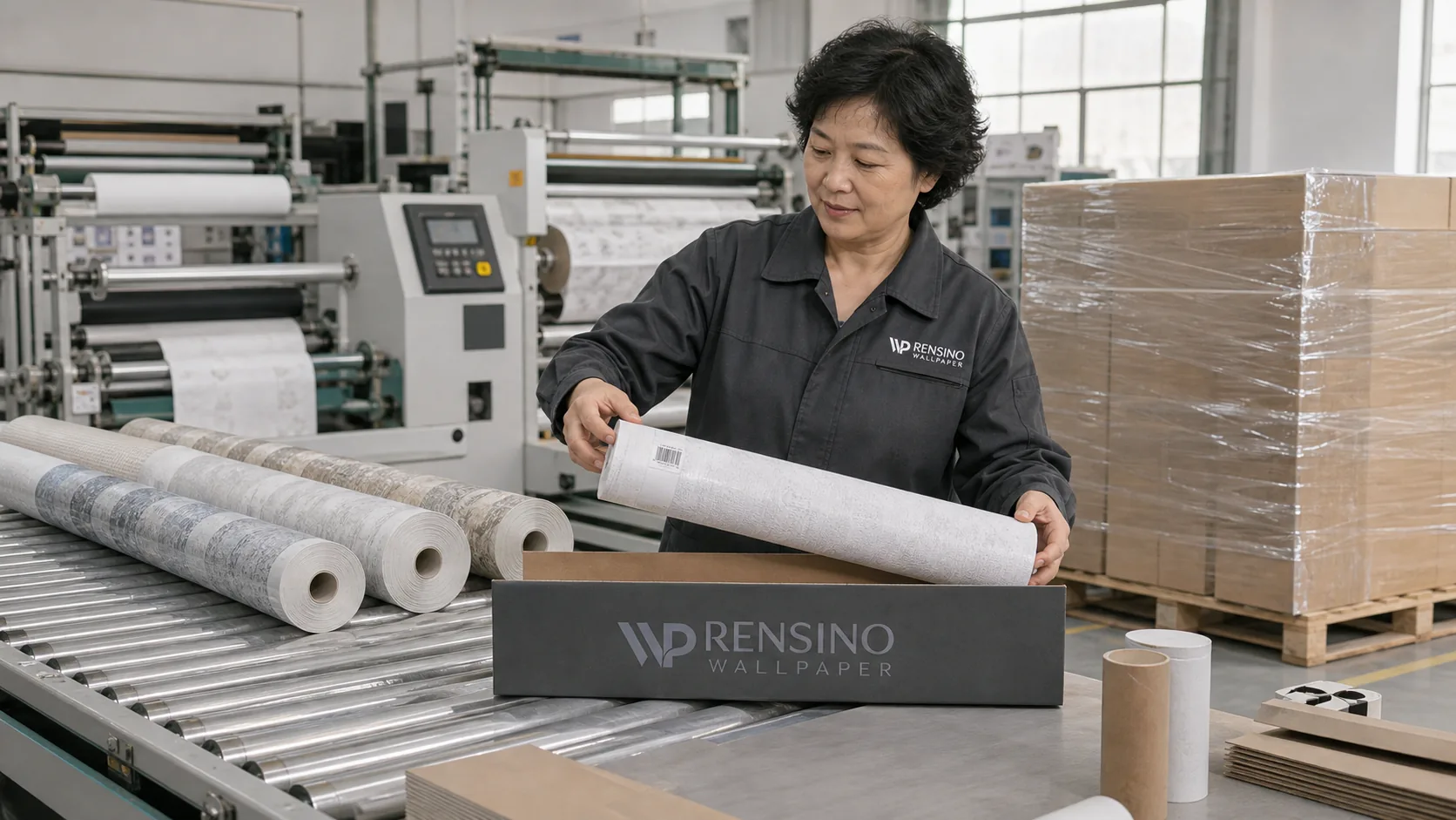 Wallpaper slitting and branded packaging line