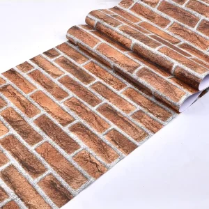 0.53×9.5m Retro Engineering 3D Printing Wall Sticker Red Stick Peel Brick Wallpaper Rolls Without Glue