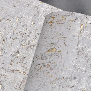 100% Real Natural Cork Metallic Wallpaper Grey White Surface Bottom Gold Handmade Wallcovering