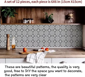 12 Pcs (6×6 In) Decorative Tile Stickers Peel And Stick Wallcovering Self-Adhesive Waterproof Vinyl Tile Stickers