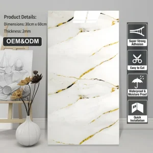 30*60cm Modern Waterproof PVC Imitation Marble Self-Adhesive Wall Sticker for Kitchens Living Rooms Bathrooms Hotels Households