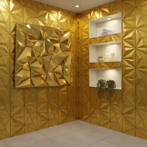 30x30cm 50x50cm Waterproof Fireproof PVC Wall Panel with Gold Diamond Design Easy Install Modern for Bedroom & Hall