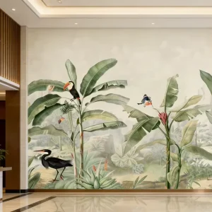 定制印刷自然风景绿叶花卉热带壁纸3D壁画壁纸