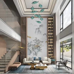 压花印花壁纸壁画中式山水画七彩金色勾勒3D壁画家居装饰壁画壁纸
