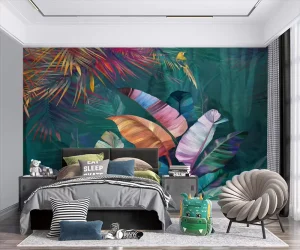 定制 3D打印 热带丛林 植物叶子 壁纸 手绘 自然景观 壁纸 装饰 壁画 墙壁装饰