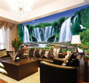 3D 18D Modern Nature Landscape Waterfall Green Forest Silk Waterproof Wall Mural Easy Bathroom Dining Bedroom Home Decoration
