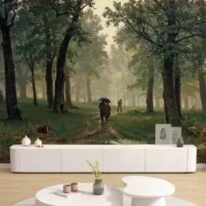 定制3D打印现代风格森林壁纸 适用于酒店医院和购物中心的商业和住宅空间
