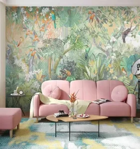 定制印花热带花卉壁纸树叶棕榈林树3D花卉壁画壁纸
