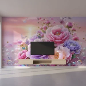 3D 5D壁画定制特殊工艺生态浮雕印花壁纸壁画 手绘热带植物动物壁画壁纸