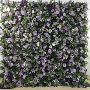 3D 5D Wedding Decor Fabric Roll Up Curtain Flower Wall Backdrop Silk Clothbase Fabric Purple Pampas Grass Greenery Floral Wall
