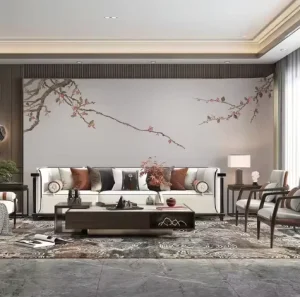 定制数码印花壁纸自然风光3D壁画壁纸中国手绘植物花卉壁画壁纸