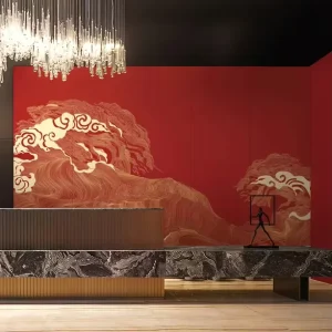 金属金色3D浮雕壁纸定制印刷大尺寸壁画，适用于酒店、家居和办公室装饰的室内墙壁