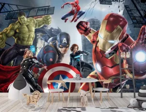 3D Avengers Wall Mural Custom Waterproof Peel and Stick Wall Decor Kids Playroom Game Room Nursery Interior Easy to Clean