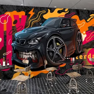 3D Car Graffiti Style Wall Paper 3D Home Decoration Mural Wallpaper