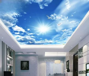3D Ceiling Wallpaper Blue Sky White Clouds Big Tree Space Extension Shed Mural Green Landscape Roof Wallpaper
