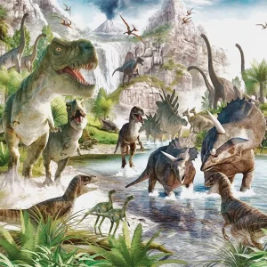 3D Children’s Room Bedroom Background Hand Painted Cartoon Wallpaper Dinosaur World Jurassic Park Amusement Park Wallpaper