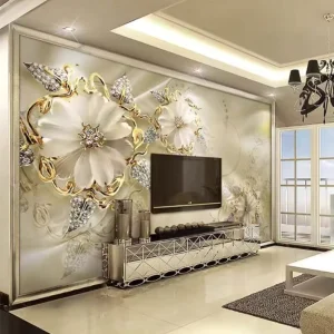 3D Custom Floral Wallpaper Crystal Diamond Luxury Flower Peel and Stick Wall Mural Wallpaper for Sofa TV Background Bedroom