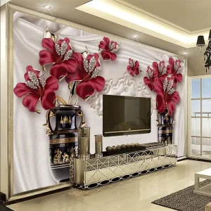 3D Diamond Jewelry Relief Wallpaper Modern Minimalist Flower TV Background Wall Soft Package Mural