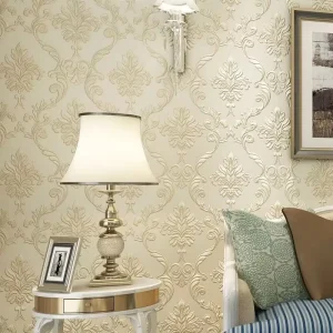 3D Embossed Damask Wall Cloth Luxury European Floral Nonwoven Wallpaper Home Hotel Decor