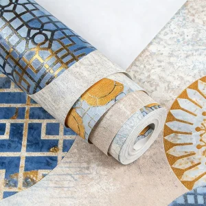 3D Embossed Golden Circle Wallpaper Waterproof New Chinese Retro Style for Home Hotel Library Restaurant Background Wall