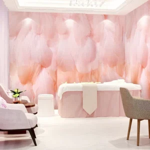 3D Embossed Pink Feather Wallpaper Mural for Office Live Broadcasting Room