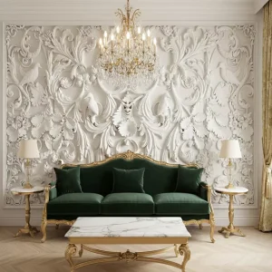 3D Embossed White European Baroque Mural Wallpaper Vintage Relief Floral Bird Scroll Pattern Custom Size Wall Paper Decor