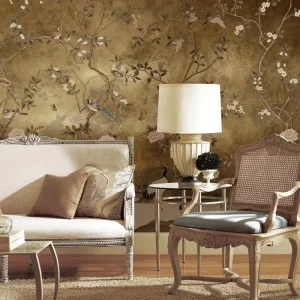 3D Floral Gold Flower Wallpaper Mural Waterproof and Anti Static Asian Design for Wall Panel