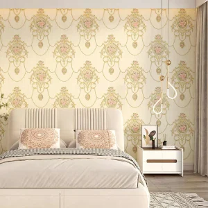 3D Floral Non Woven Wallpaper Rolls Beige for Bedroom Living Room Walls
