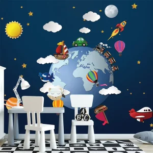 3D Floral Starry Sky Dream European Children’s Room School Waterproof Wall Decor Personalized Blue Cartoon Mural