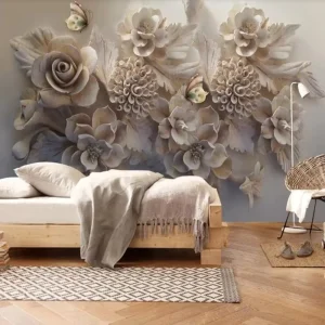 3D Floral Wallpaper Three dimensional Relief Mural Living Room