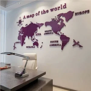 3D Geography Murals Vibrant World Map Waterproof Peel and Stick Wallpaper for Kids Educational Wall Painting Design