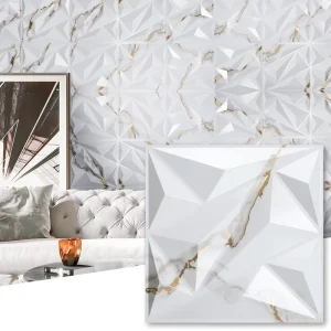 3D Geometric Gold Marble PVC Wall Panel Waterproof Fireproof Interior Wall Covering For Living Room Background Decoration