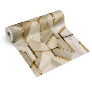 3D Geometric Wallpaper Hexagon Faceted Pattern Gold Metallic Border Modern Wall Paper Rolls for Living Room Hotel Home Interior