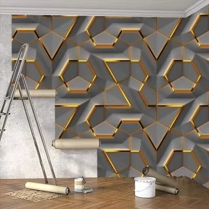 3D Gilding Geometric Modern Marble Waterproof Fireproof PVC Self-Adhesive Wall Tile Kitchen Hotel Household Easy DIY