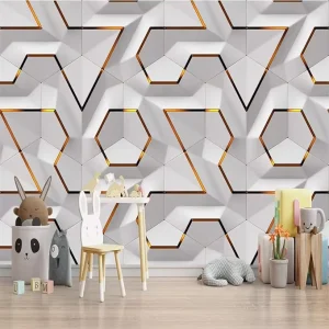 3D Gilding Geometry Modern Geometric Waterproof Fireproof PVC Wall Stickers Household Kitchen Home Decoration Self-Adhesive