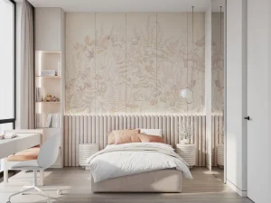 3D Home Wallpaper Custom Kids Woodland Animal Wall Mural Beige Botanical Texture Wall Panel for Scandinavian Nursery Decor