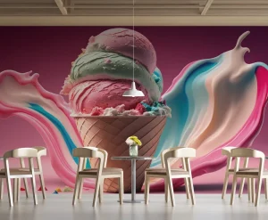 3D Ice Cream Wallpaper Ice Cream Wall Art Cafe Wall Mural Dining Room Wall Mural Restaurant Décor