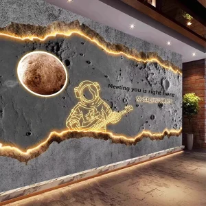 3D Imitation Luminous Moon Surface Industrial Embossed Seamless Fabric Wallpaper Graphic Design for Restaurant Background Wall