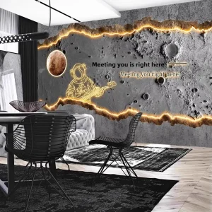 3D Imitation Luminous Moon Surface Industrial Seamless Fabric Wallpaper for Restaurant Background Wall Cloth