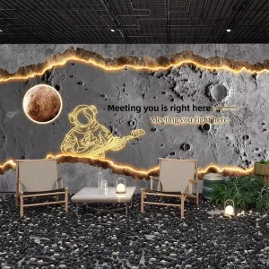 3D Imitation Luminous Waterproof Seamless Fabric Geometric Embossed Finish Wallpaper Bar BBQ Hot Pot Restaurant Background Wall