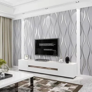 3D Interior Wall Decoration Modern Simple Non woven Fabric Wallpaper Embossed Solid Gray Damask Waterproof Fireproof Home