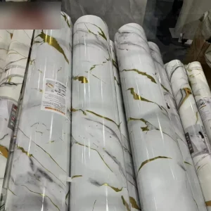 3D Marble PVC Wallpaper High Gloss Gold Waterproof for Bathroom Bedroom Wall Decor Self Adhesive Easy Peel & Paste