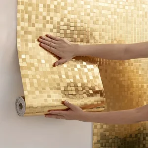 3D Metallic Gold Mosaic Wallpaper Self Adhesive Peel & Stick Home Wall Decor Customizable