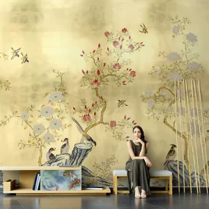 3D Modern Home Decoration Floral Birds Chinoiserie Hand Painted Murals Wallpaper for Livingroom