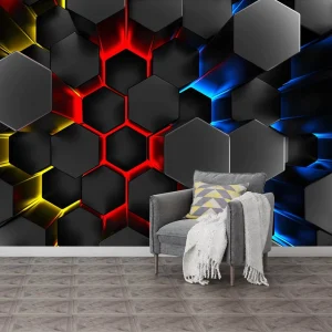 3D Naked Eye Custom Waterproof Mural Wallpaper Industrial Style Geometric Design for Hotel E Sports Rooms Hospital Exterior