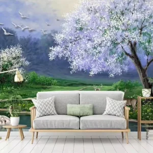 3D Nature Landscape Peel Stick Wallpapers Silk Scenic Wall Mural Featuring Deer Lake Apartment Dining Bedroom Hotel Bathroom