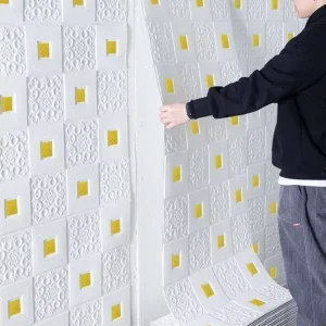 3D Peel and Stick Vinyl Sticker Geometric Pattern Brick Wall Paper PVC Foam Wallpaper for Bedroom Waterproof Fireproof