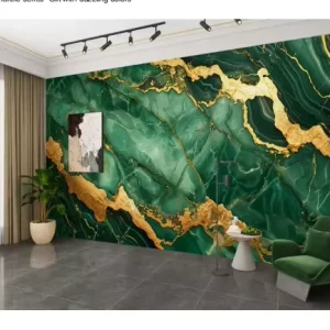 3D Print Teal Gold PVC Moisture Proof Modern Floral Design Wall Panel For Villa Bedroom Bathroom Interior Decor