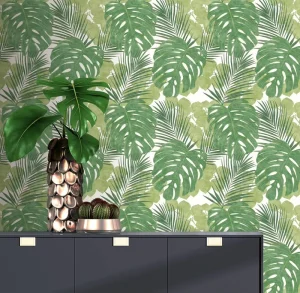 3D Printed Tropical Plant Leaves Self Adhesive Waterproof ECO Friendly Wall Sticker Landscaping Wallpaper Mural for Living Room